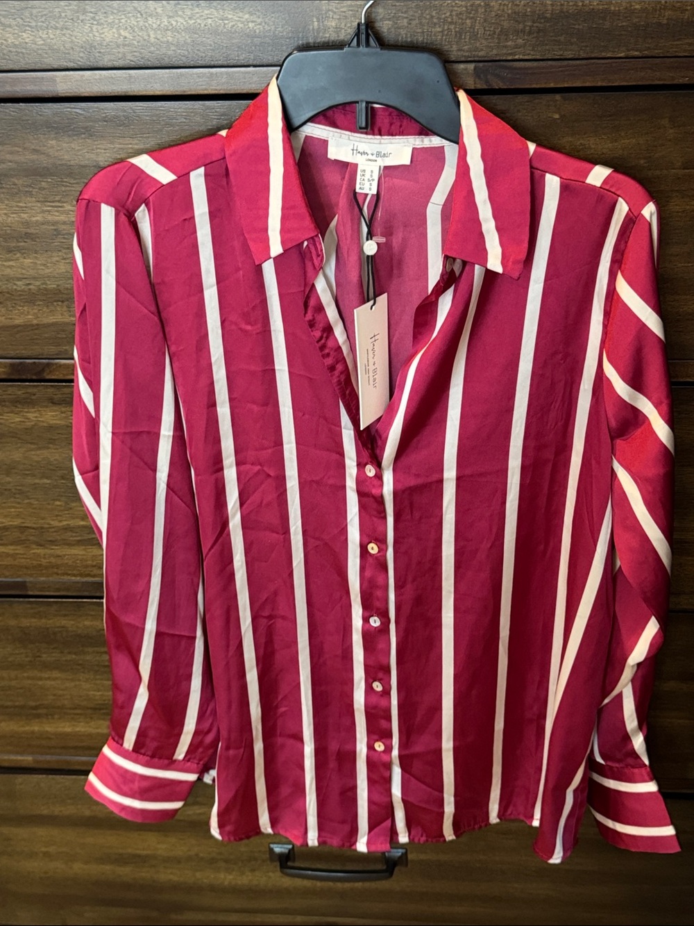 henri bendel Raspberry Pink and White Striped Button-Down Shirt